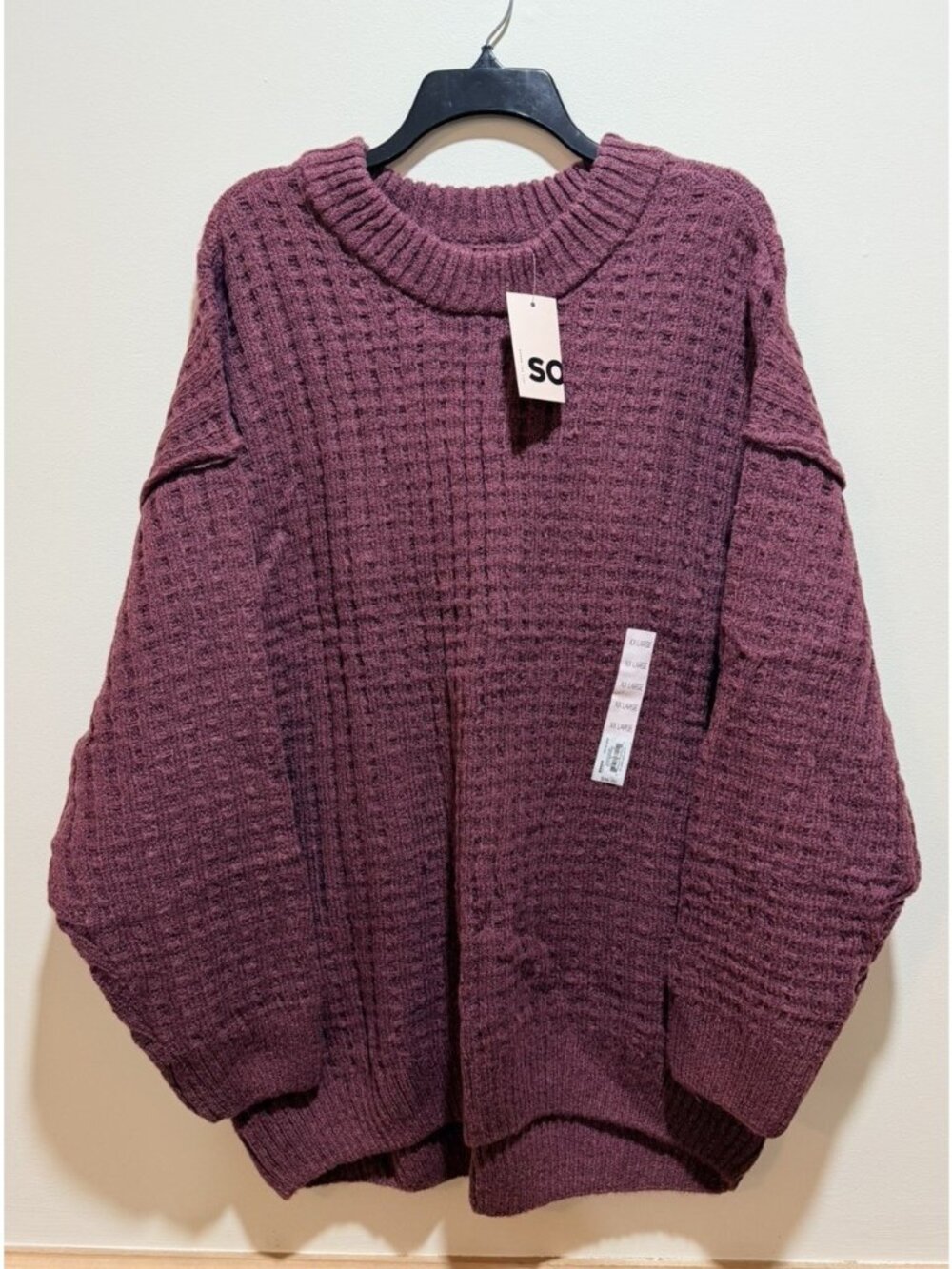 NWT ~ SO Plum Oversized Waffle Knit Crew Neck Sweater ~ Size XLL